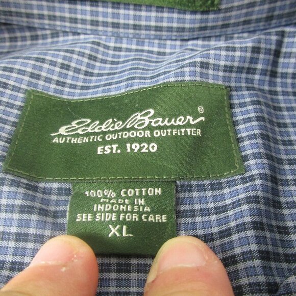 Eddie Bauer Wrinkle Resistant Shirt Mens XL Blue Plaid Classic Fit Button Down - Picture 3 of 9